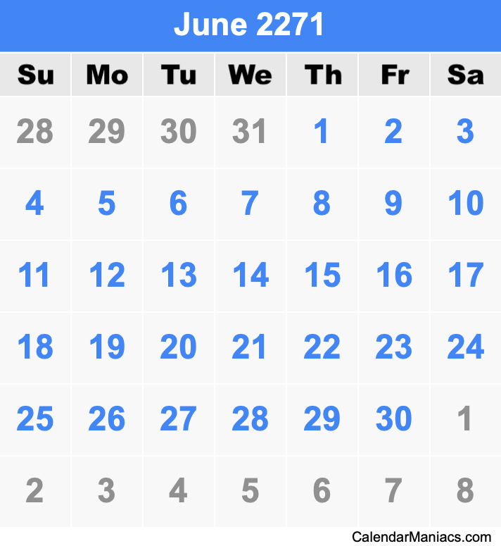 June 2271 Printable Calendar June 2271 Calendar