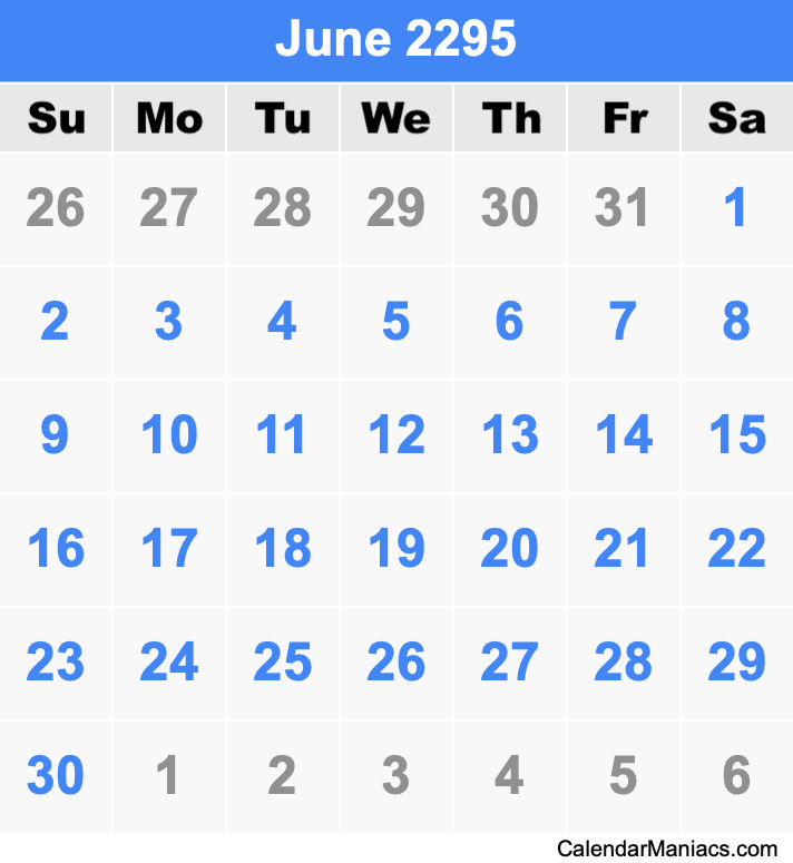 June 2295 Calendar