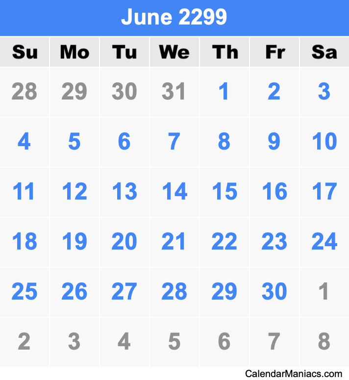 June 2299 Calendar