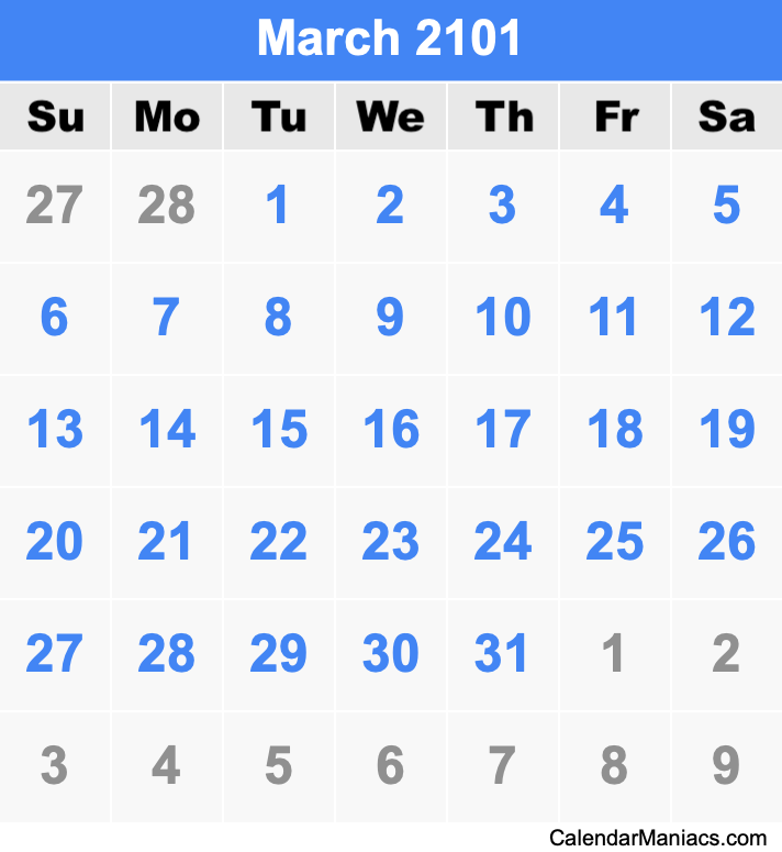 March 2101 Calendar