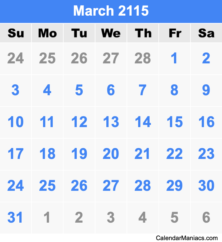 March 2115 Calendar