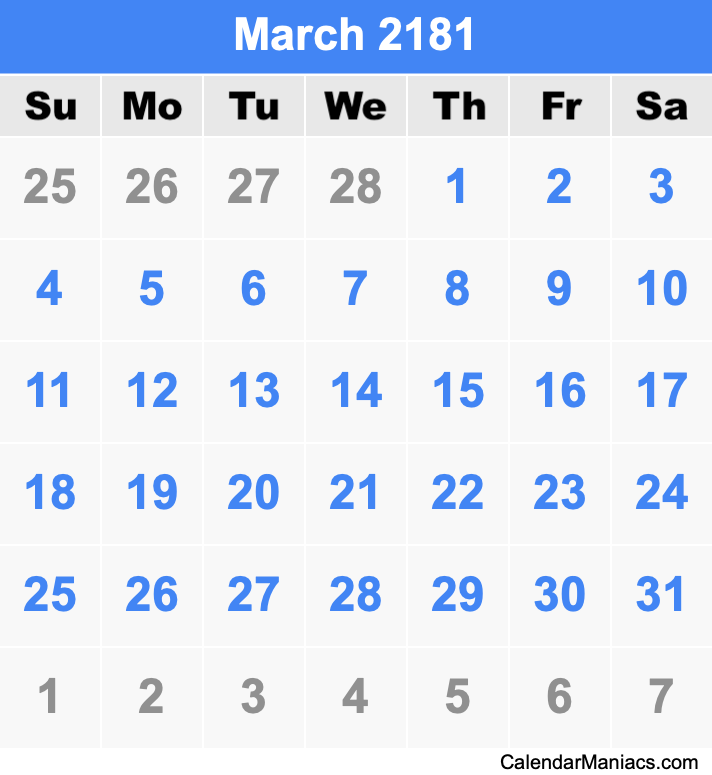 March 2181 Calendar