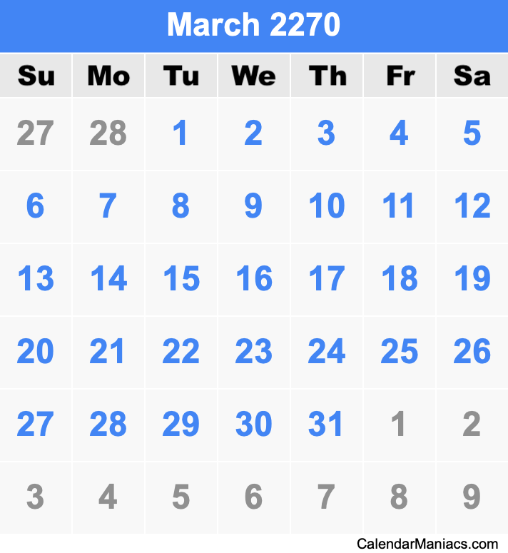 March 2270 Calendar
