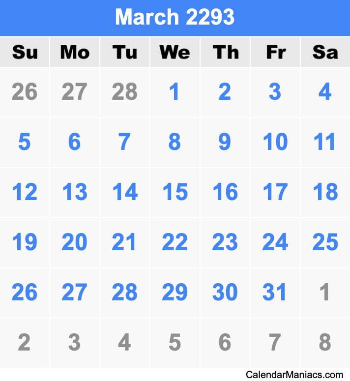 March 2293 Calendar