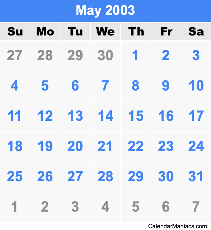 May 2003 Calendar