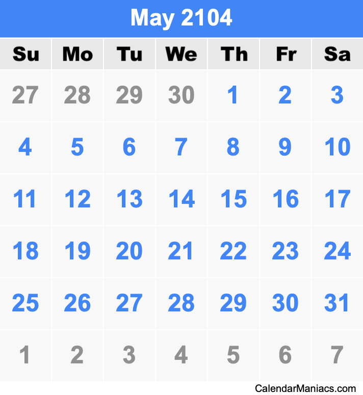 May 2104 Printable Calendar May 2104 Calendar
