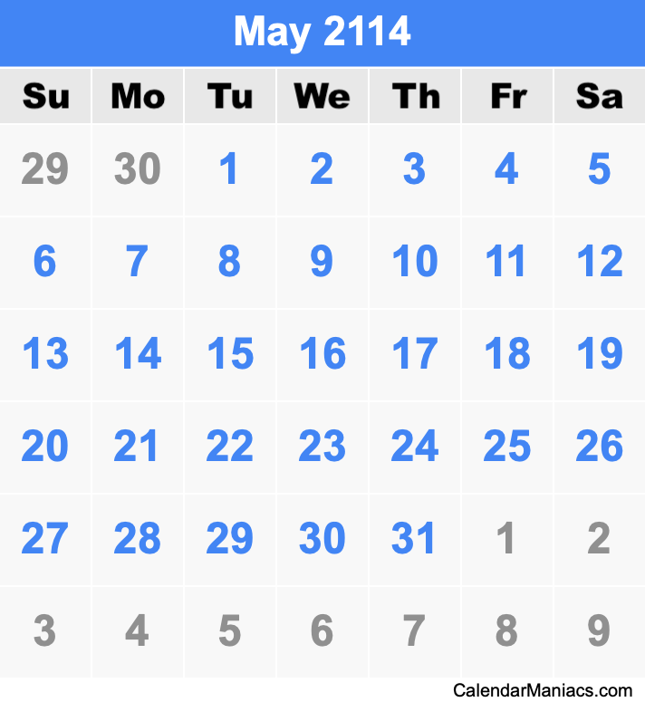 May 2114 Calendar
