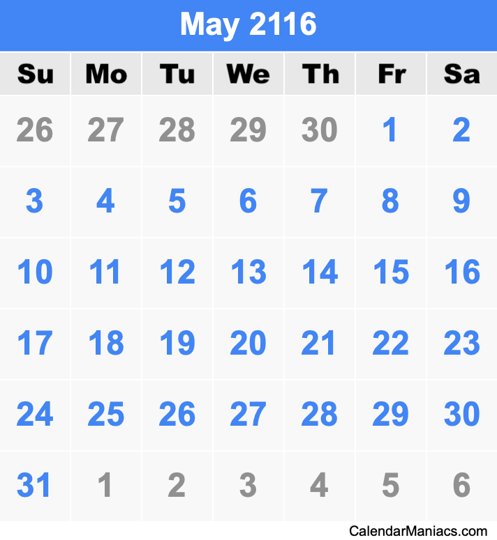 May 2116 Calendar