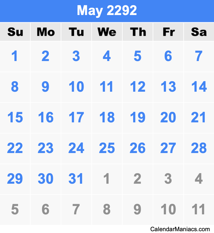 May 2292 Calendar