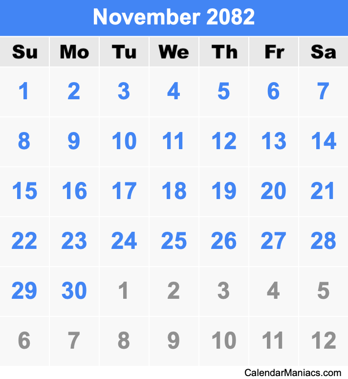 November 2082 Calendar