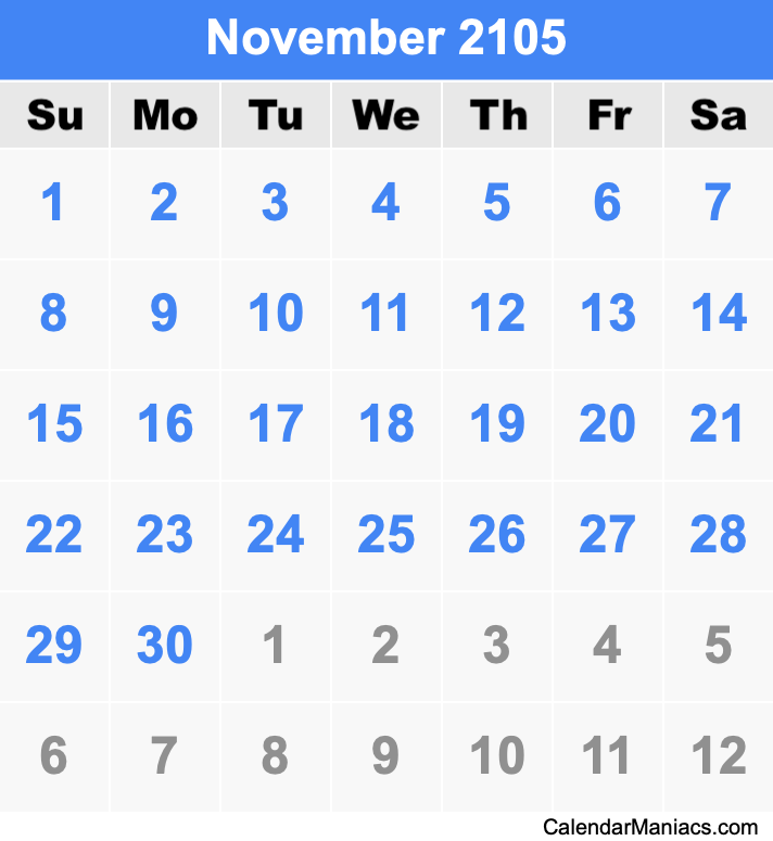November 2105 Calendar