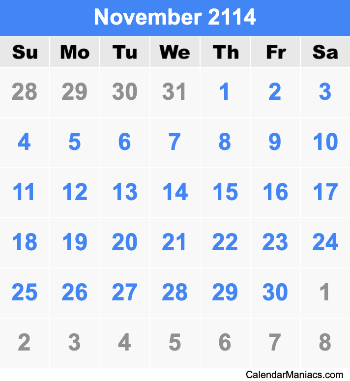 November 2114 Calendar