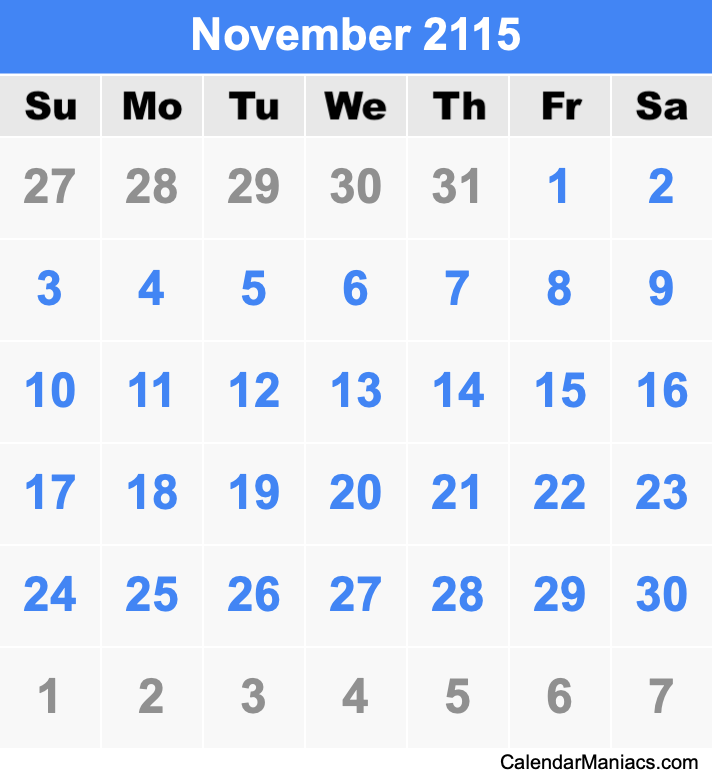 November 2115 Calendar