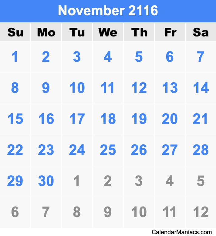 November 2116 Calendar
