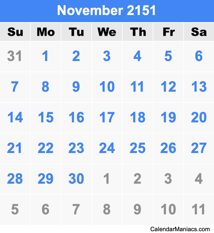November 2151 Calendar