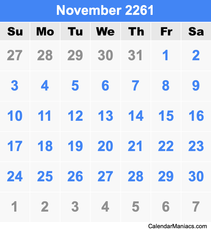 November 2261 Calendar