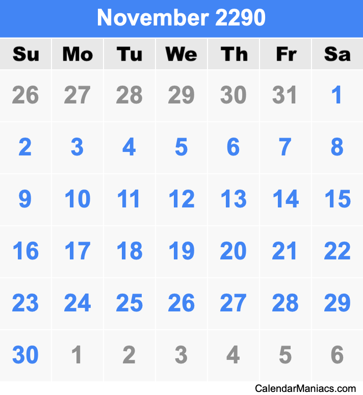 November 2290 Calendar