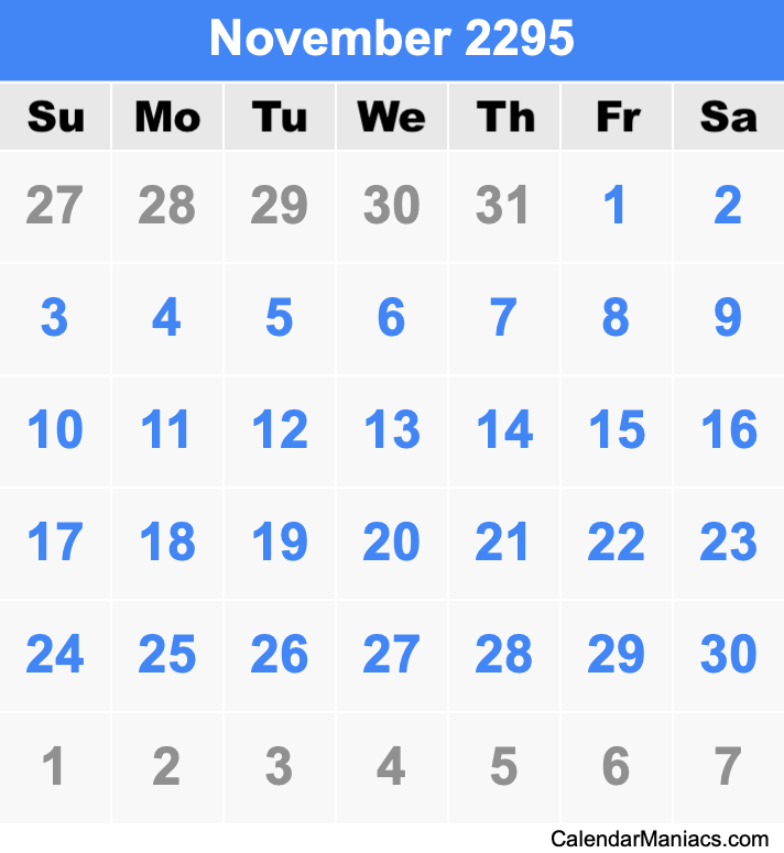 November 2295 Calendar