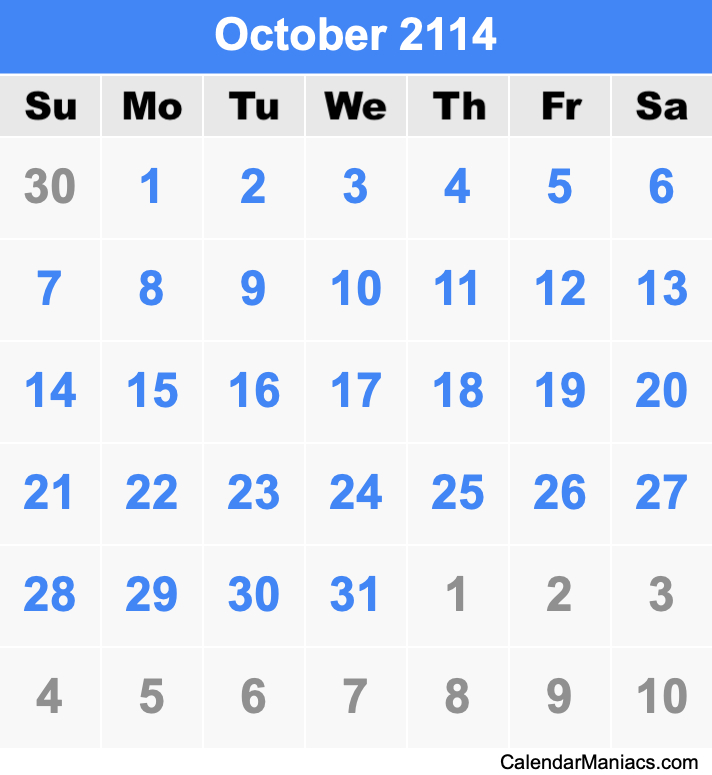 October 2114 Calendar