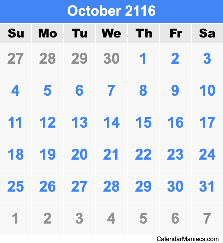 October 2116 Calendar