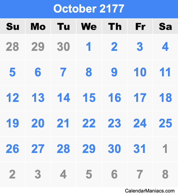 October 2177 Calendar