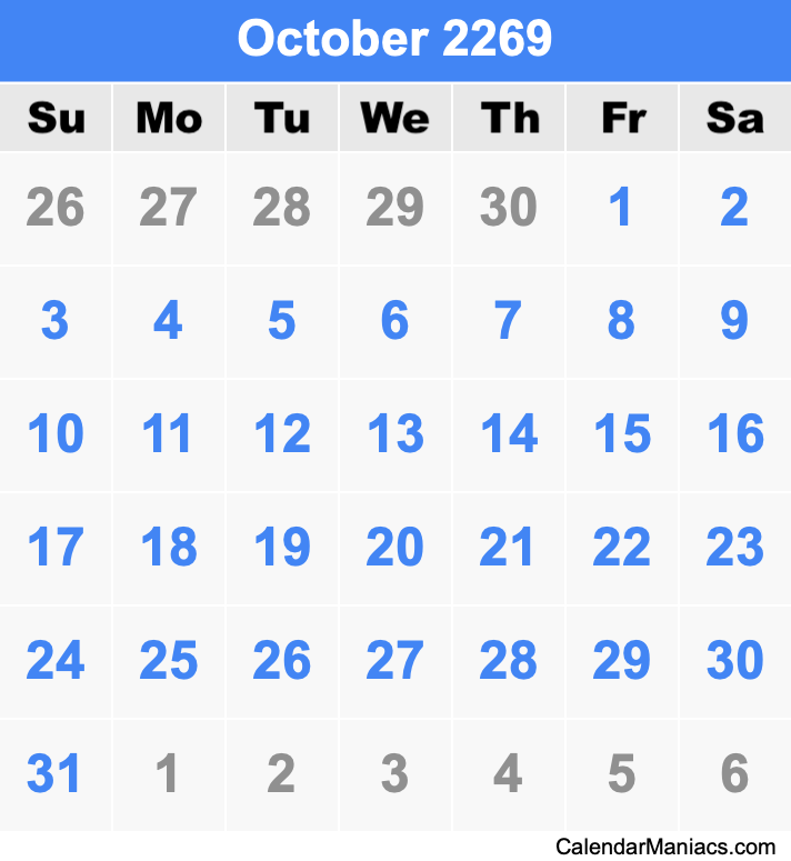 October 2269 Printable Calendar October 2269 Calendar