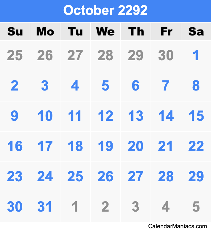 October 2292 Calendar