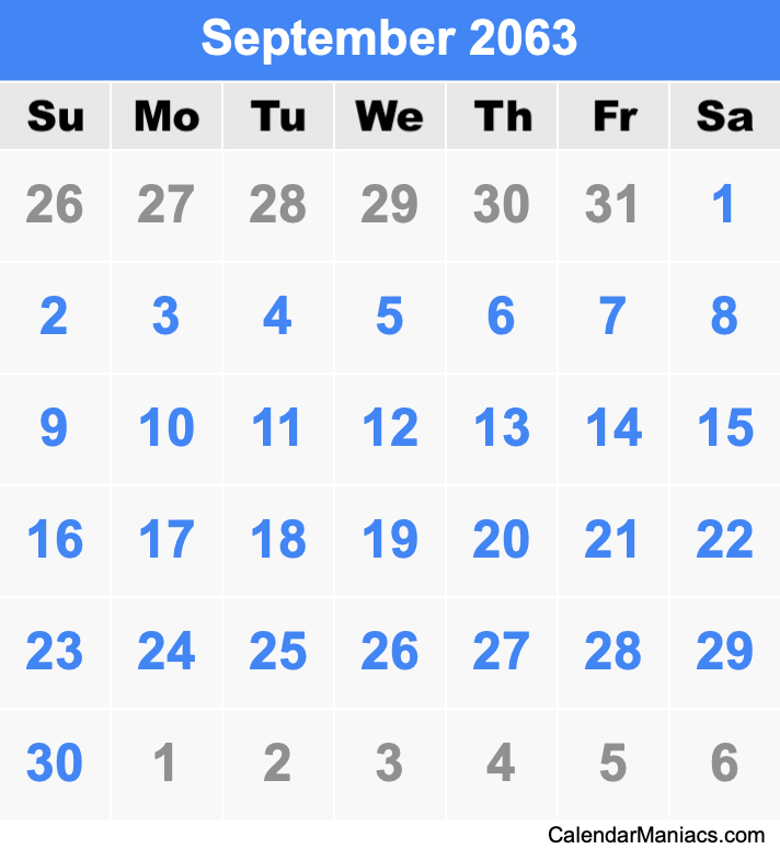 September 2063 Printable Calendar September 2063 Calendar