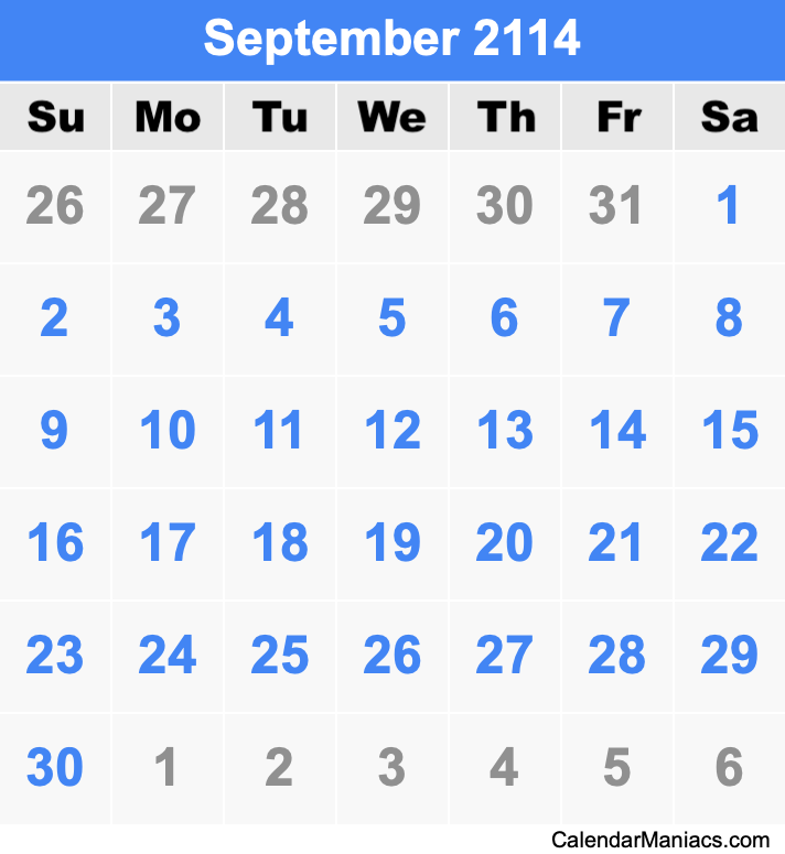September 2114 Calendar