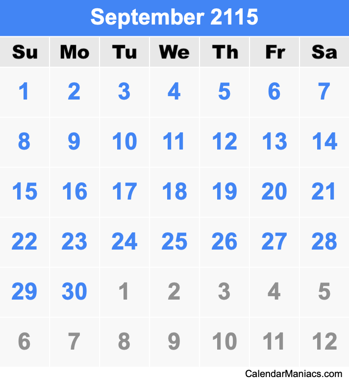 September 2115 Calendar
