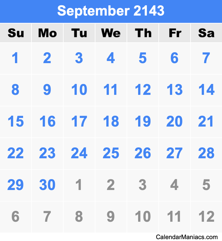 September 2143 Calendar