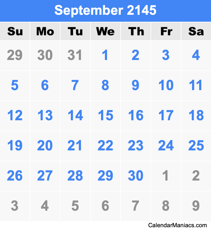 September 2145 Printable Calendar September 2145 Calendar