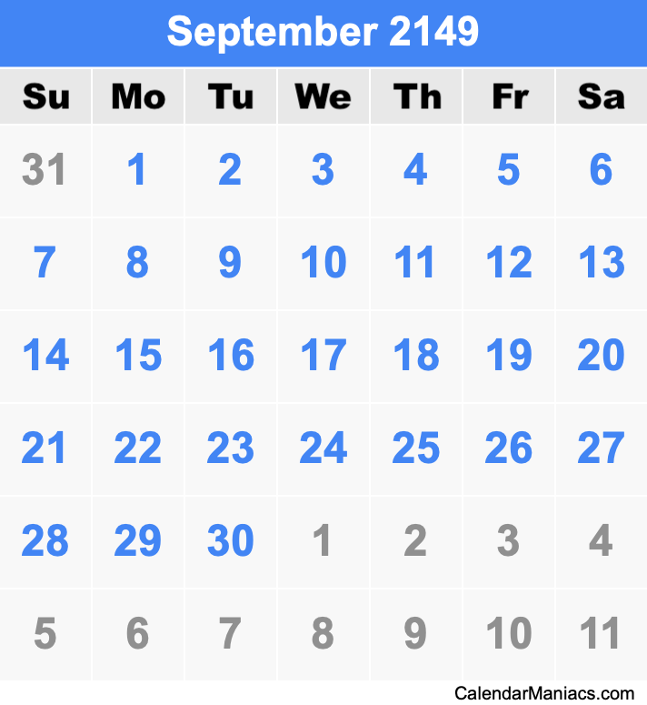 September 2149 Calendar