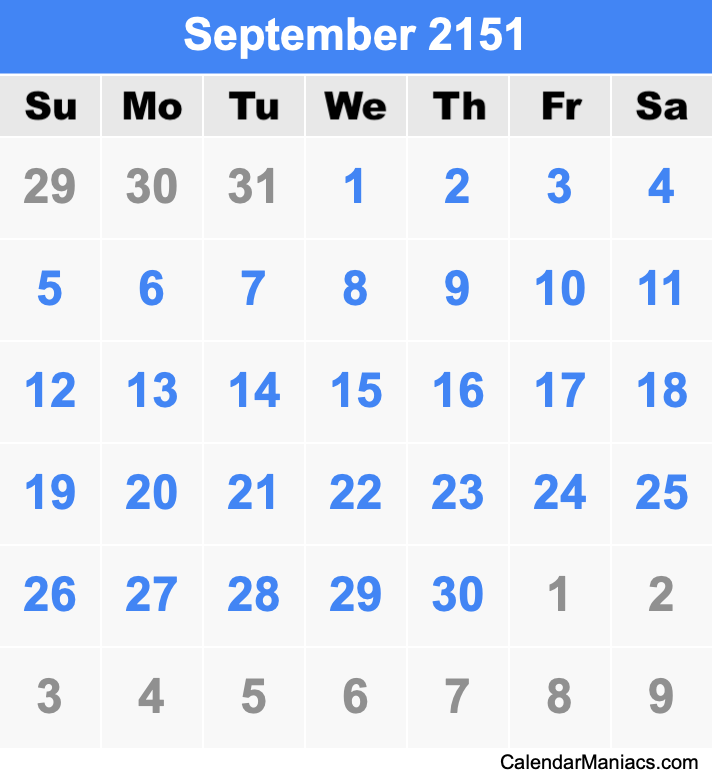 September 2151 Calendar