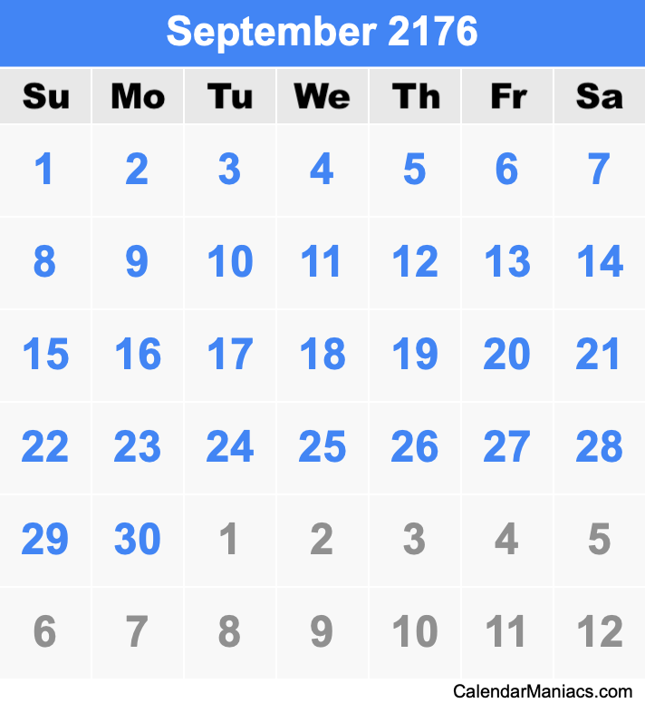 September 2176 Calendar