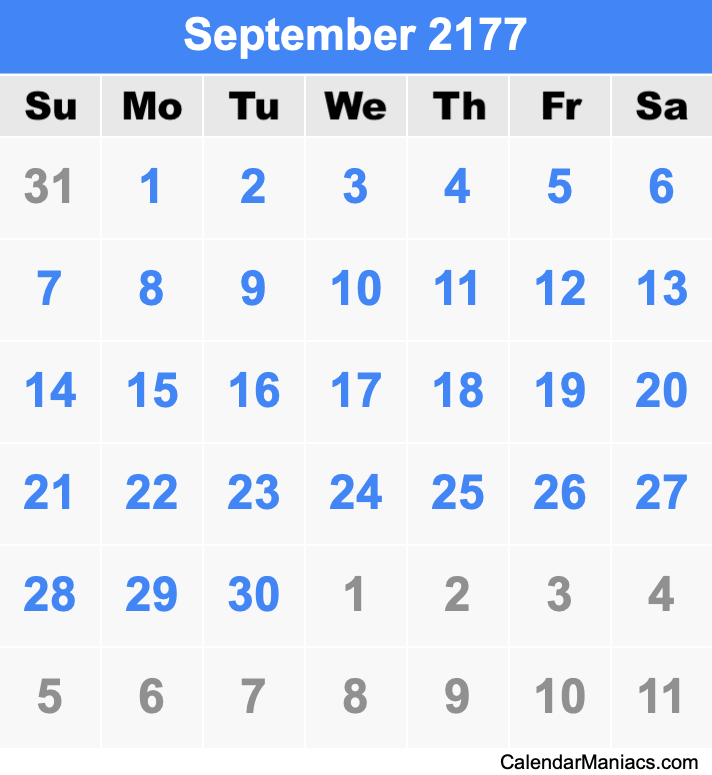 September 2177 Printable Calendar September 2177 Calendar