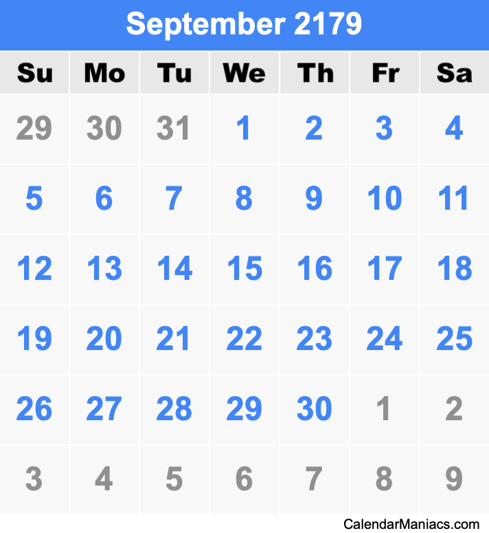 September 2179 Printable Calendar September 2179 Calendar