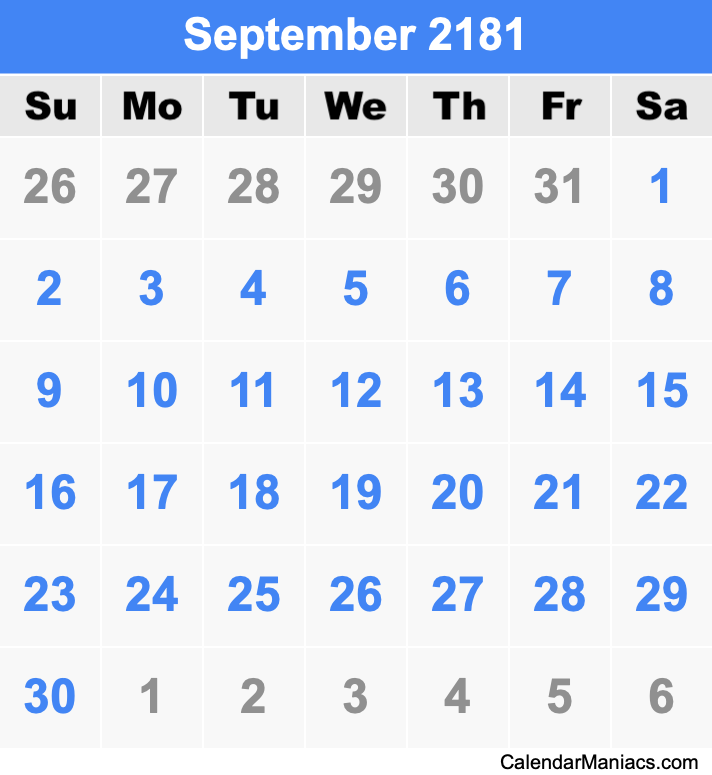September 2181 Printable Calendar September 2181 Calendar