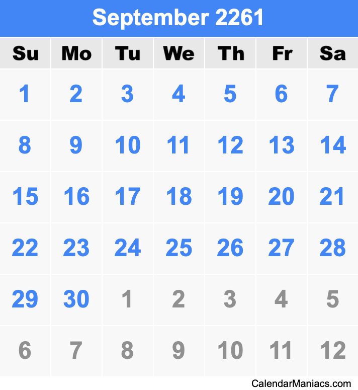 September 2261 Calendar