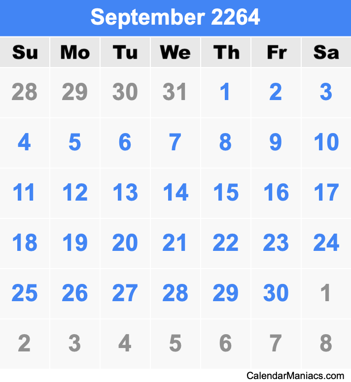 September 2264 Calendar