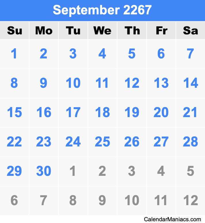 September 2267 Printable Calendar September 2267 Calendar