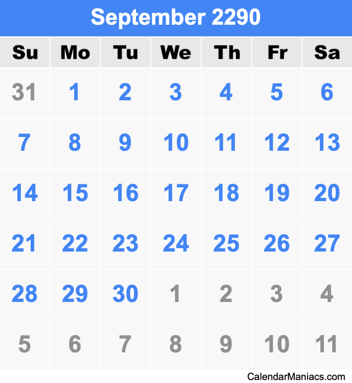 September 2290 Calendar