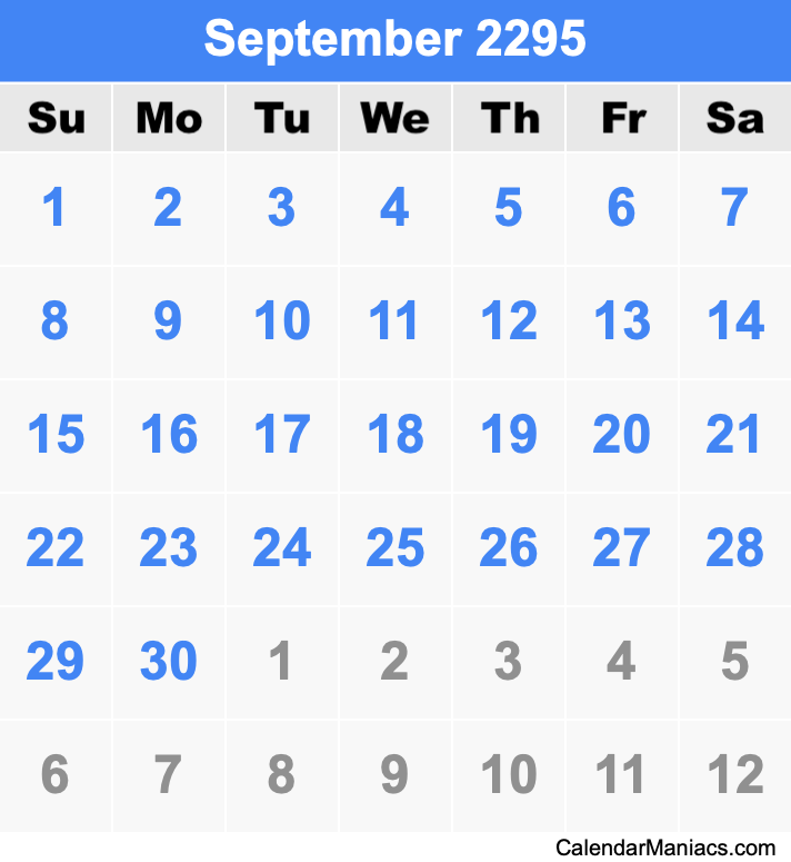 September 2295 Calendar