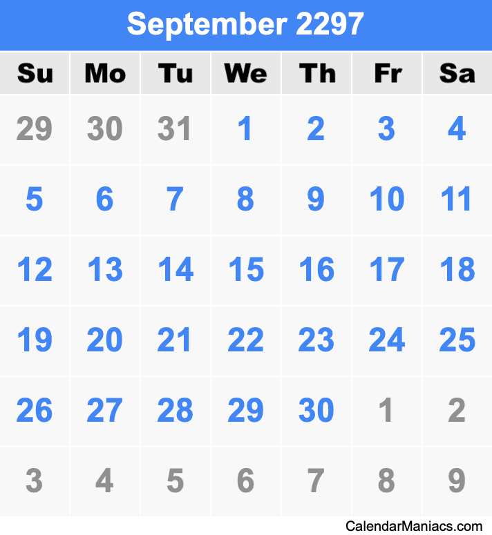 September 2297 Calendar