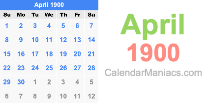 April 1900 Calendar April 1900