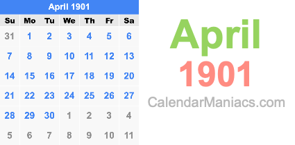 April 1901 Calendar April 1901