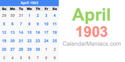 April 1903 Calendar April 1903