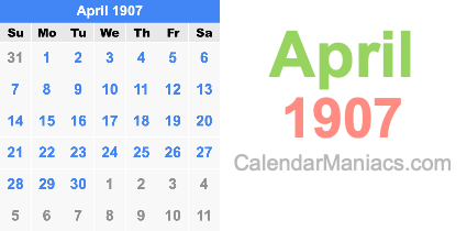 April 1907 Calendar April 1907