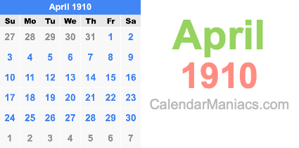 April 1910 Calendar April 1910