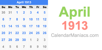 April 1913 Calendar April 1913